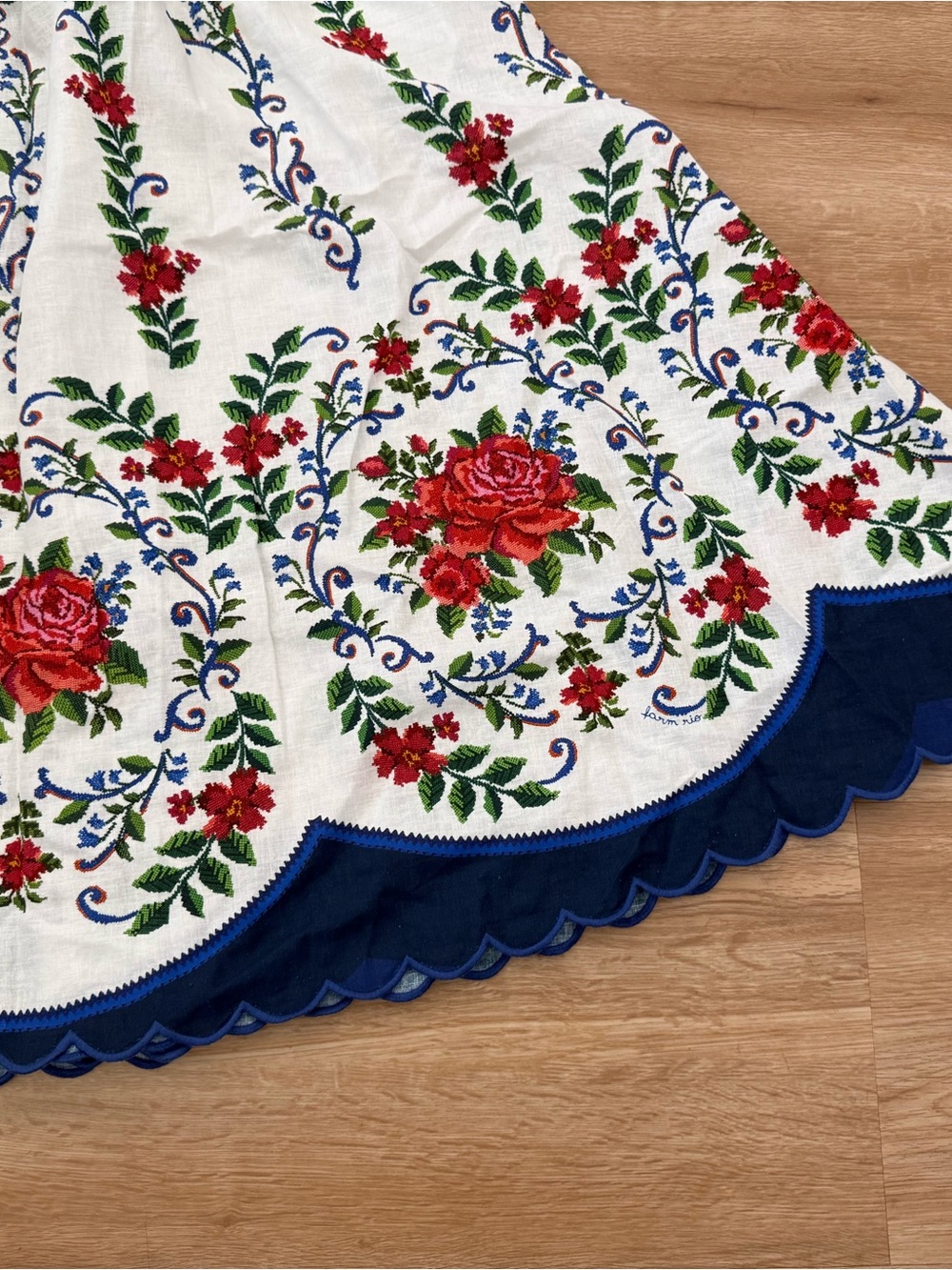 FARM Rio White A-Line Skirt with Red Floral Embroidery and Navy Trim - Picture 4 of 9